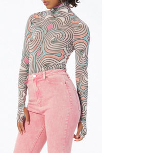 NEW afrm zadie power mesh turtleneck top in pastel geo